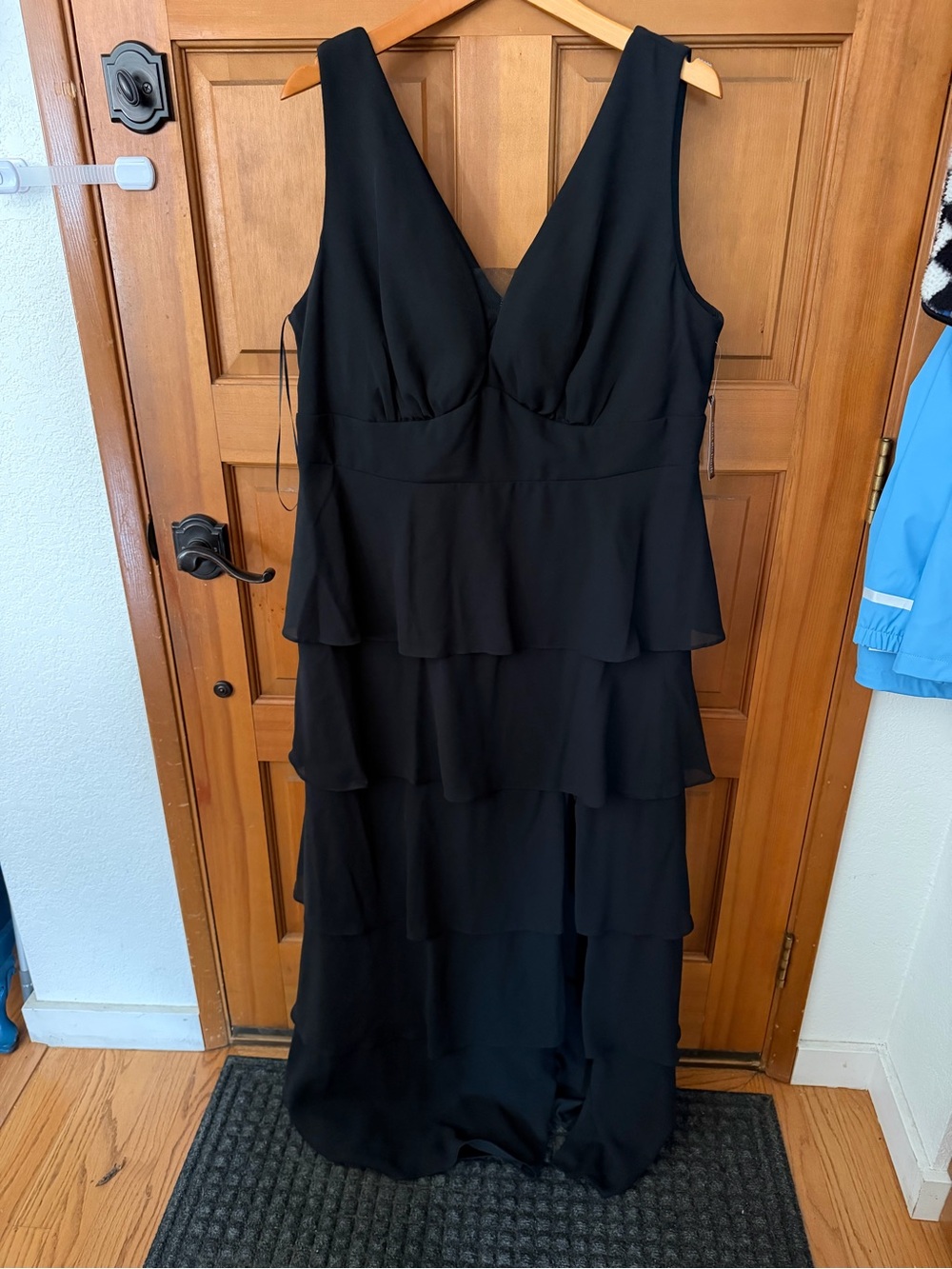 R&M Richards Black V-Neck Tiered Evening Dress